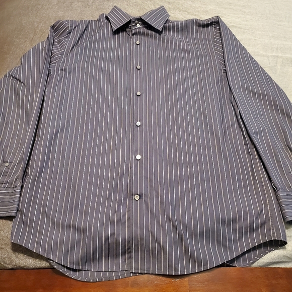 Express Men black tan white vertical stripe shirt - Picture 1 of 3